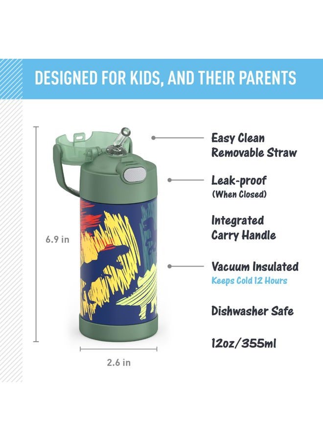 THERMOS FUNTAINER 12 Ounce Stainless Steel Vacuum Insulated Kids Straw Bottle, Dinosaurs - Image 2